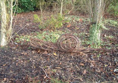 Woven willow snail at Willows Nursery. Woven willow bulrush decorations using corn dolly weave at Willows Nursery. Buy willow to make.