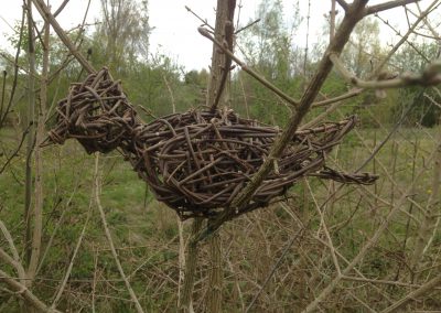 Woven willow bird at Willows Nursery. Woven willow bulrush decorations using corn dolly weave at Willows Nursery. Buy willow to make.